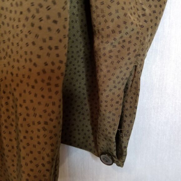 Vintage Mark Shale Shirt Womens Size 4 Green Black Silk Polka Dot - Picture 4 of 9
